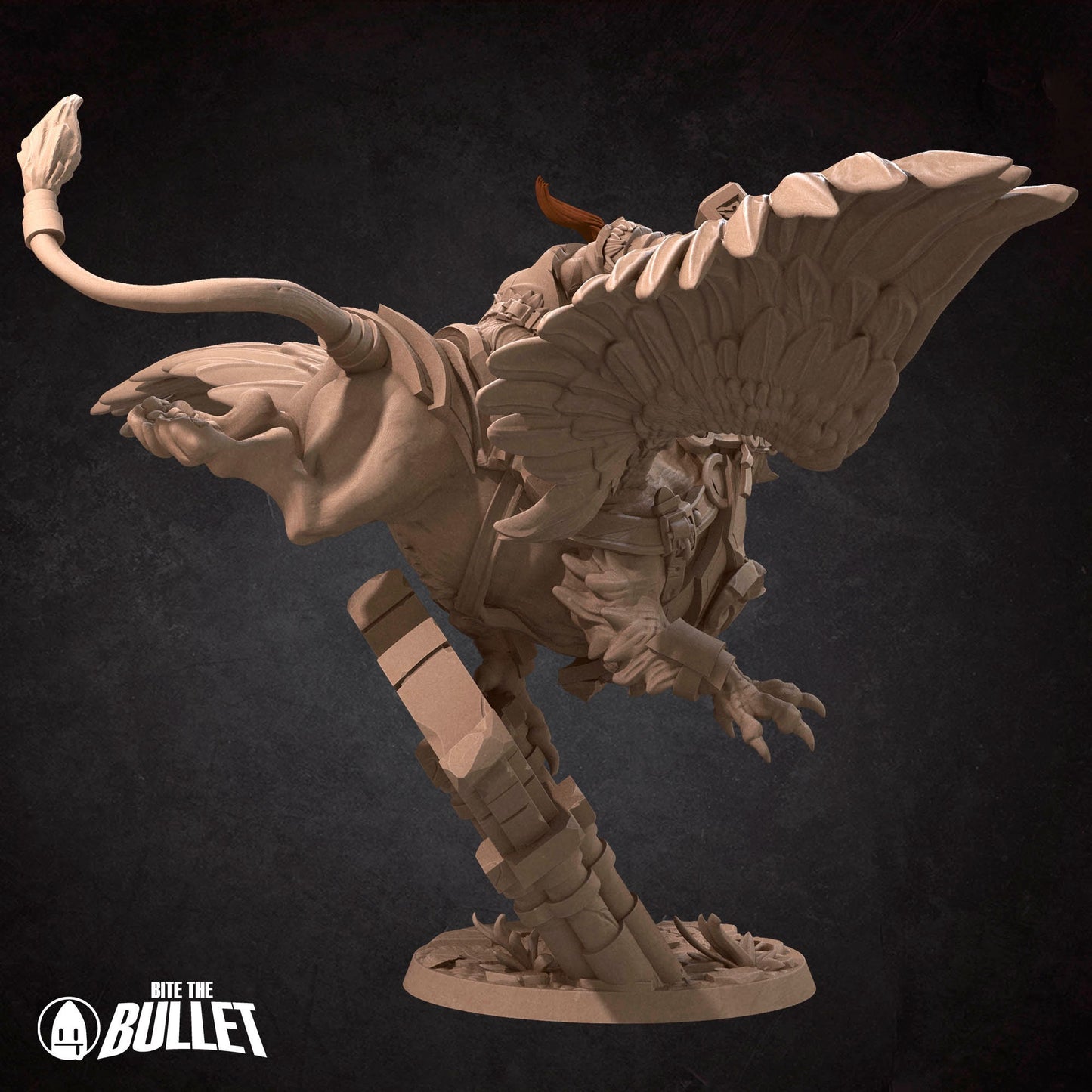 Highly detailed dwarf holding a hammer riding a gryphon