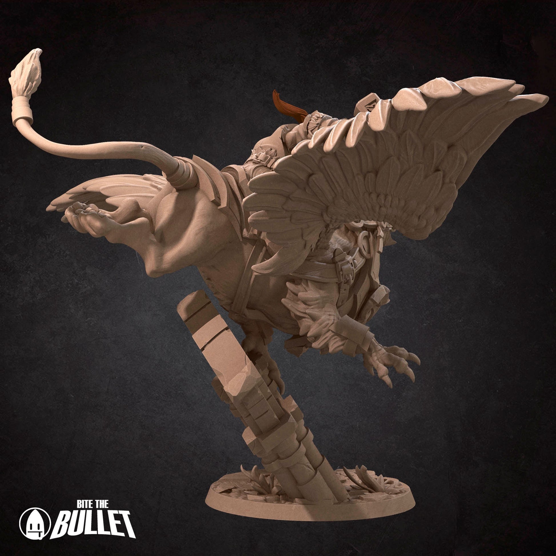 Highly detailed dwarf holding a hammer riding a gryphon