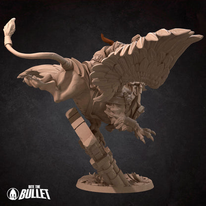Highly detailed dwarf holding a hammer riding a gryphon