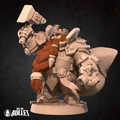 Dwarf High Lord holding his hammer high and triumphant