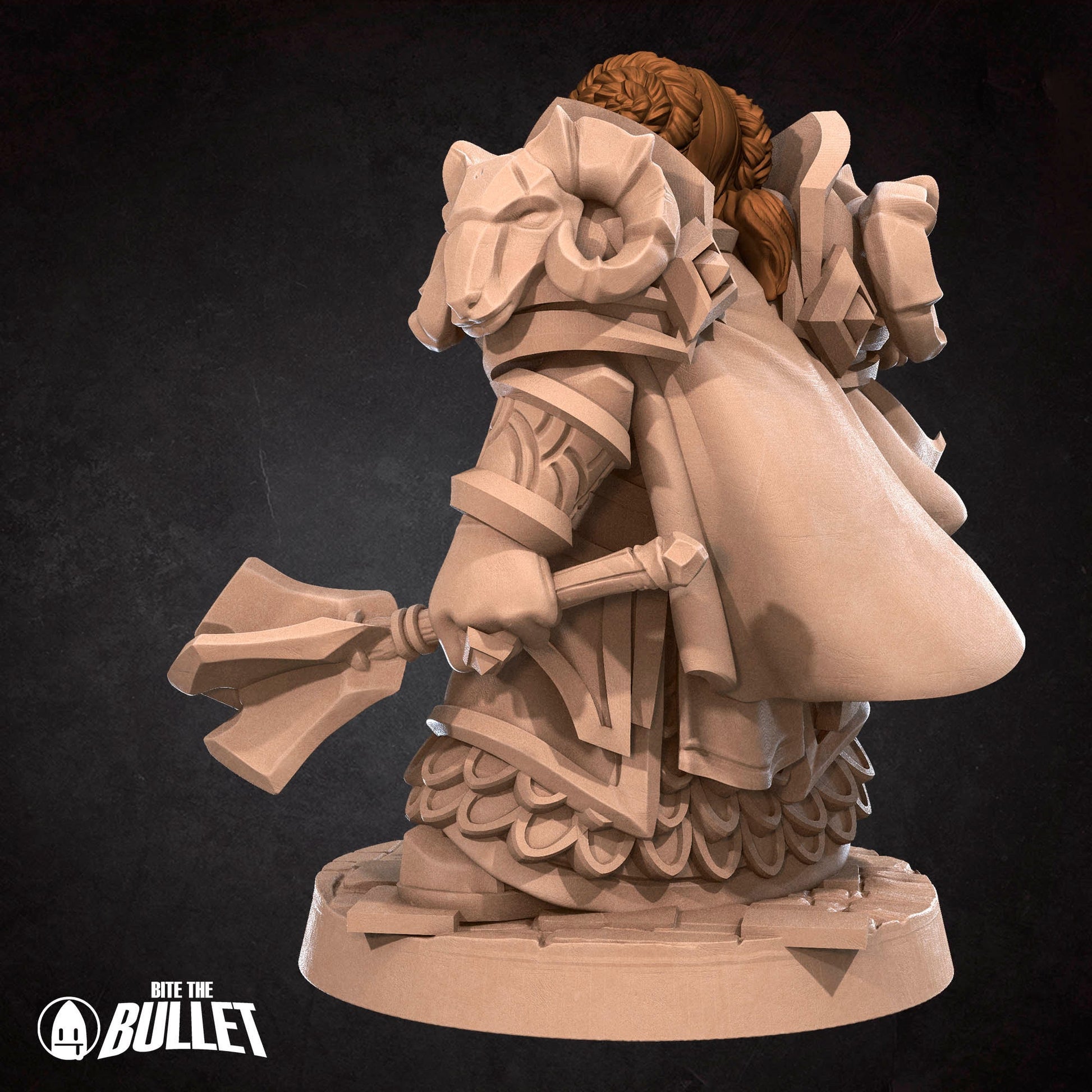 Armored Dwarf Priestess holding a mace while preparing a spell