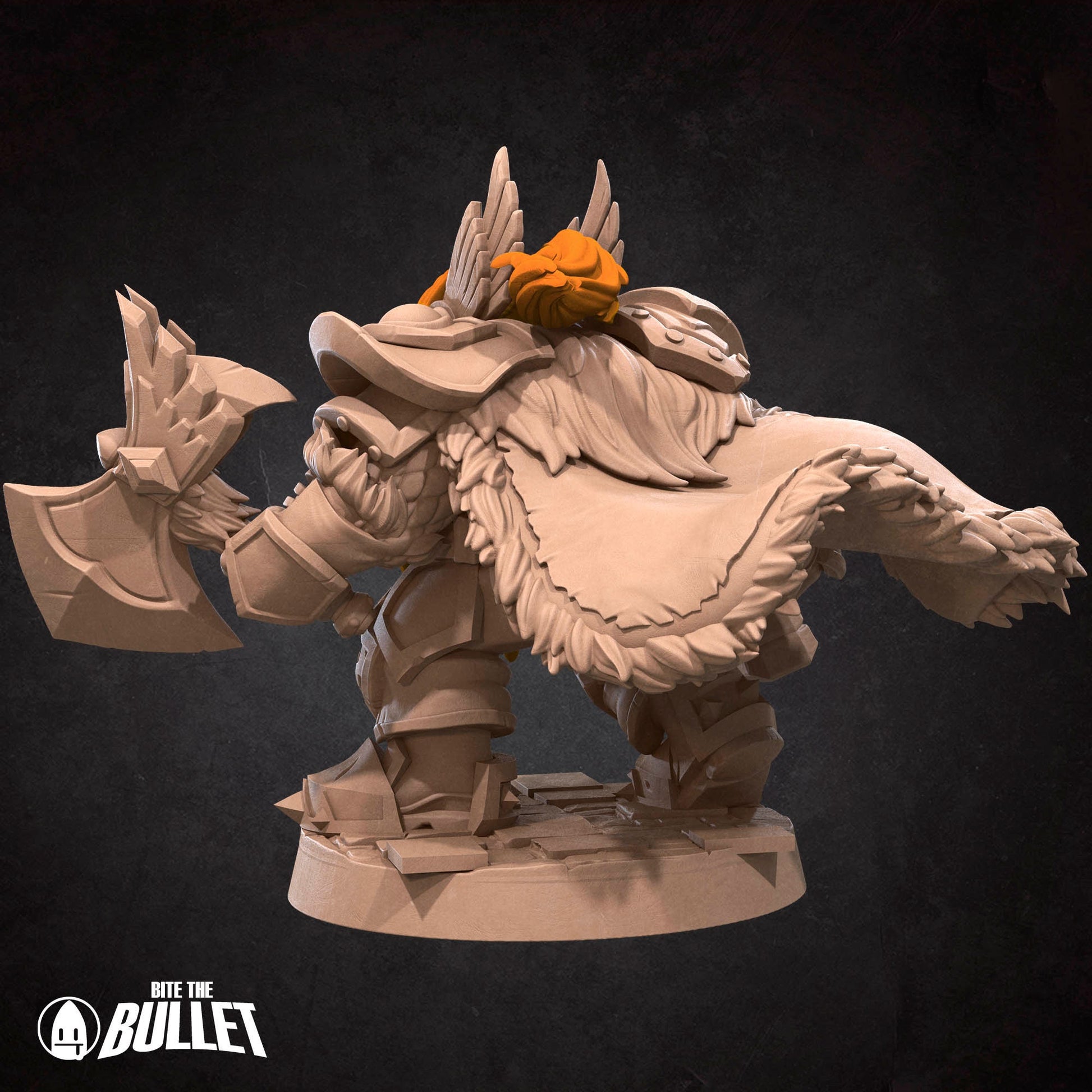 Armored dwarf general holding an axe and hammer