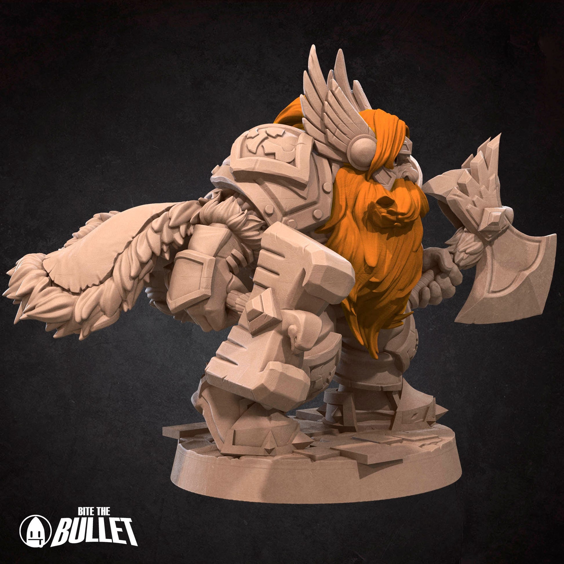 Armored dwarf general holding an axe and hammer