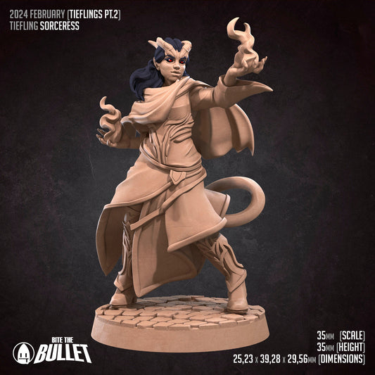 Tiefling Sorceress | Bite The Bullet | 35mm Scale | Resin Printed Tabletop RPG Miniature Figures | DND | 5E