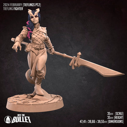 Tiefling Fighter | Bite The Bullet | 35mm Scale | Resin Printed Tabletop RPG Miniature Figures | DND | 5E