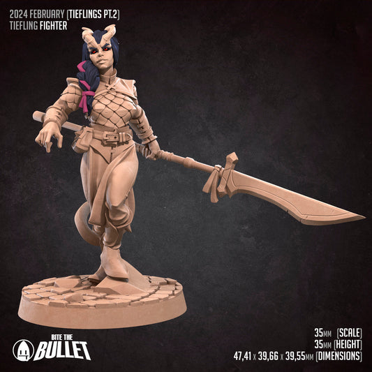 Tiefling Fighter | Bite The Bullet | 35mm Scale | Resin Printed Tabletop RPG Miniature Figures | DND | 5E
