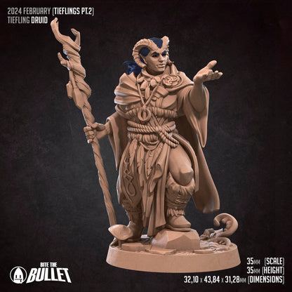 Tiefling Druid | Bite The Bullet | 35mm Scale | Resin Printed Tabletop RPG Miniature Figures | DND | 5E