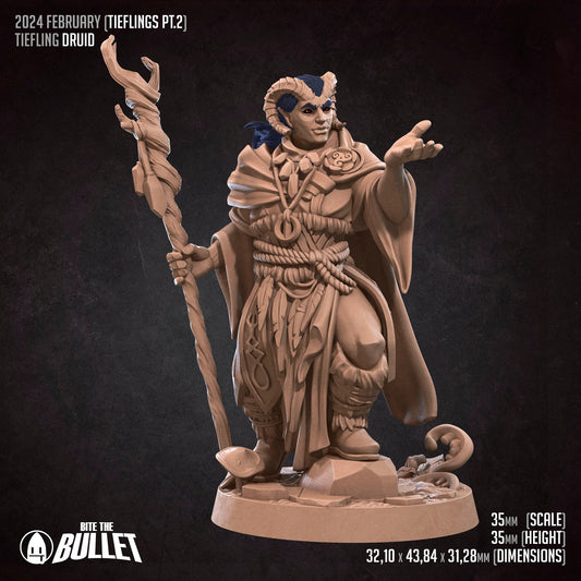 Tiefling Druid | Bite The Bullet | 35mm Scale | Resin Printed Tabletop RPG Miniature Figures | DND | 5E