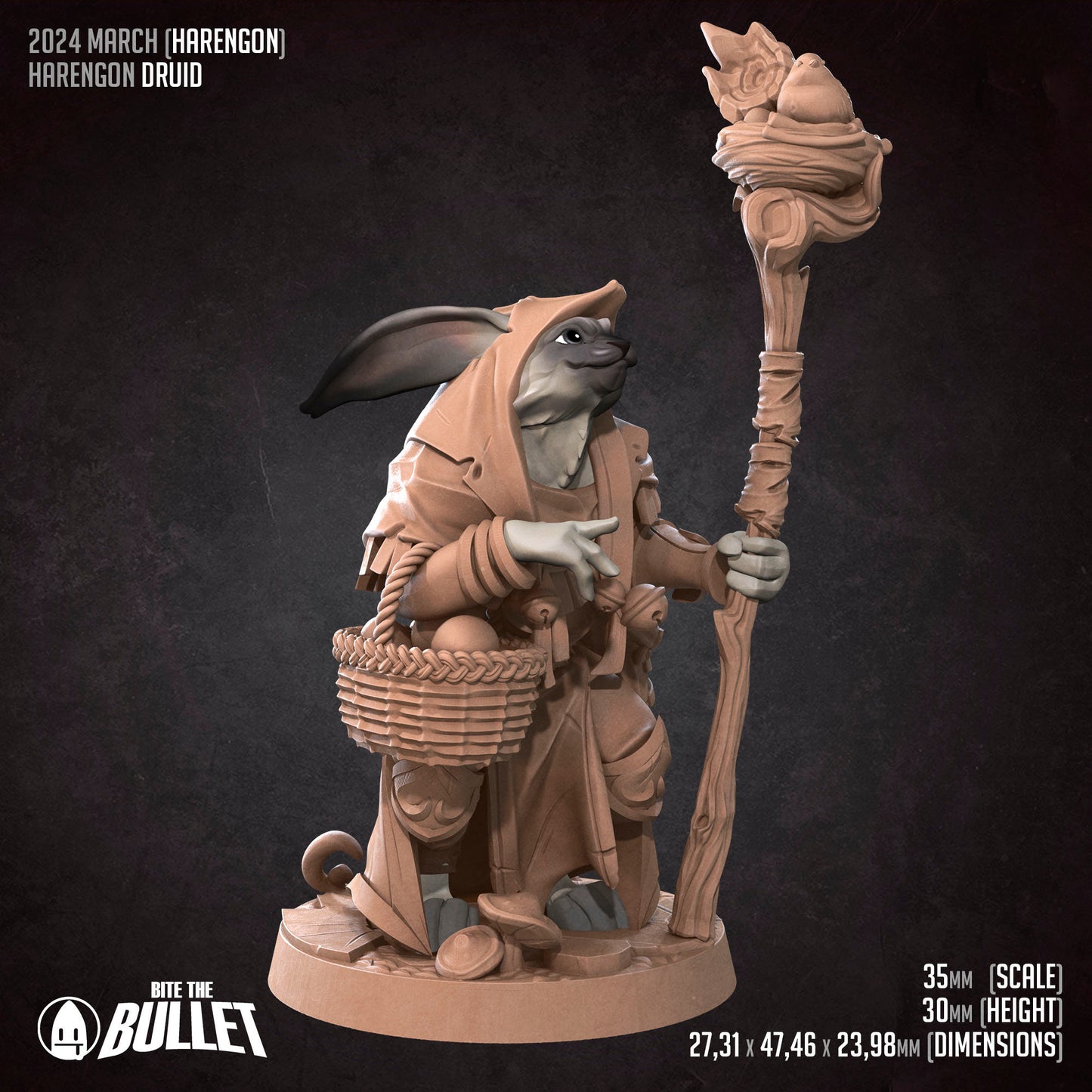 Harengon Druid | Bite The Bullet | 35mm Scale | Resin Printed Tabletop RPG Miniature Figures | DND | 5E