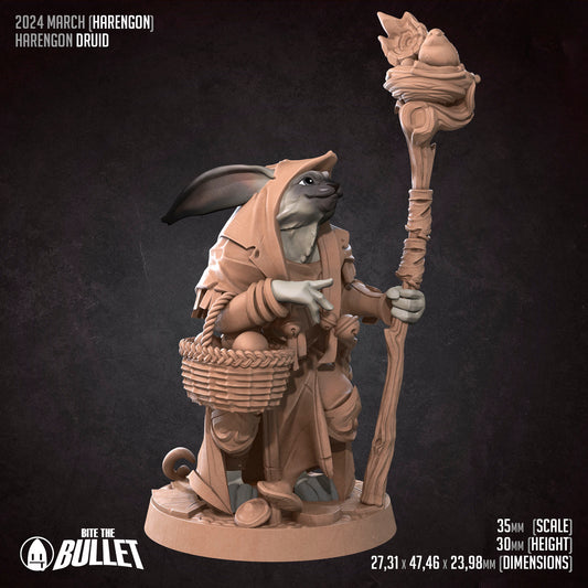 Harengon Druid | Bite The Bullet | 35mm Scale | Resin Printed Tabletop RPG Miniature Figures | DND | 5E