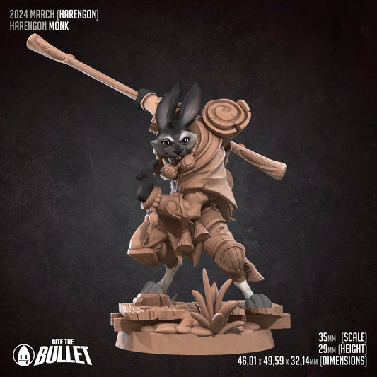 Harengon Monk | Bite The Bullet | 35mm Scale | Resin Printed Tabletop RPG Miniature Figures | DND | 5E