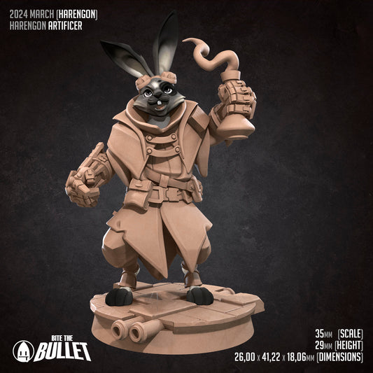 Harengon Artificer | Bite The Bullet | 35mm Scale | Resin Printed Tabletop RPG Miniature Figures | DND | 5E