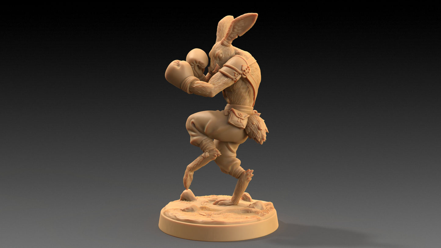 Moose Lightfoot, Hare Pugilist | Dragon Trappers Lodge | The Critterfolk of Bluewoods Barrows | 32mm Resin Printed TTRPG Figure For DND