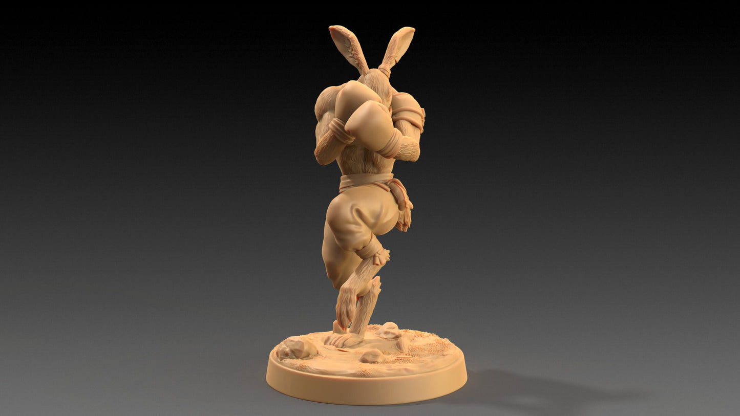 Moose Lightfoot, Hare Pugilist | Dragon Trappers Lodge | The Critterfolk of Bluewoods Barrows | 32mm Resin Printed TTRPG Figure For DND