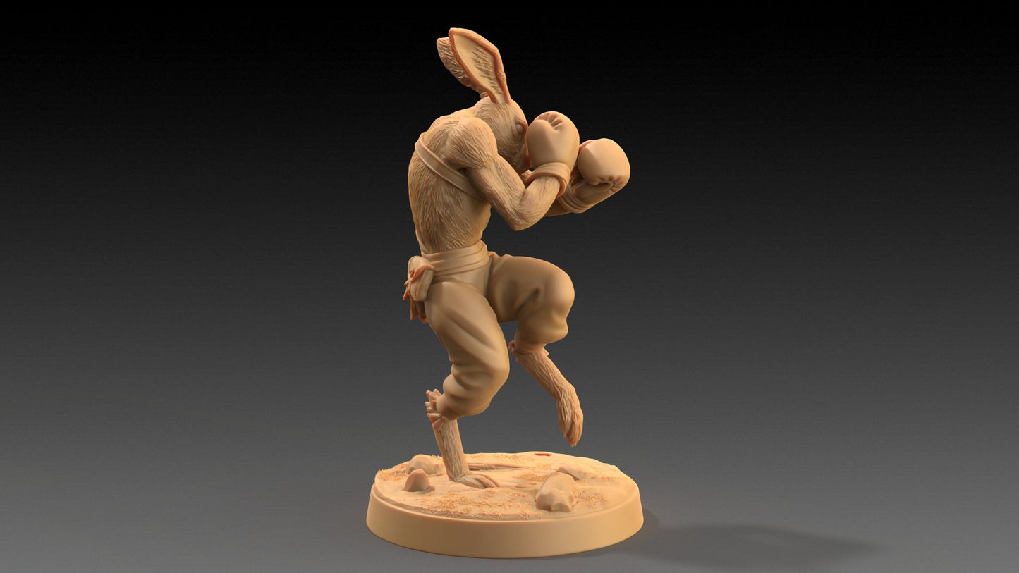 Moose Lightfoot, Hare Pugilist | Dragon Trappers Lodge | The Critterfolk of Bluewoods Barrows | 32mm Resin Printed TTRPG Figure For DND