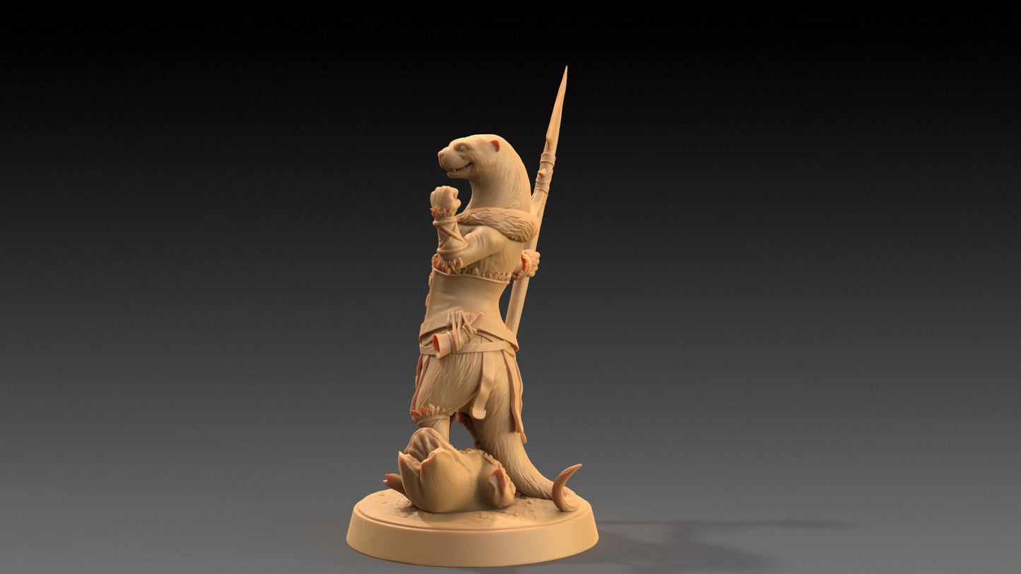 Pearl, Otter Spearmaster | Dragon Trappers Lodge | The Critterfolk of Bluewoods Barrows | 32mm Scale Resin Printed TTRPG Figure For DND