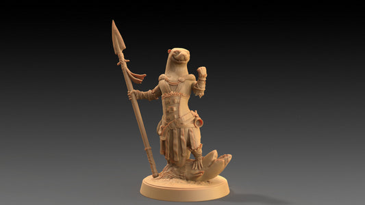 Pearl, Otter Spearmaster | Dragon Trappers Lodge | The Critterfolk of Bluewoods Barrows | 32mm Scale Resin Printed TTRPG Figure For DND