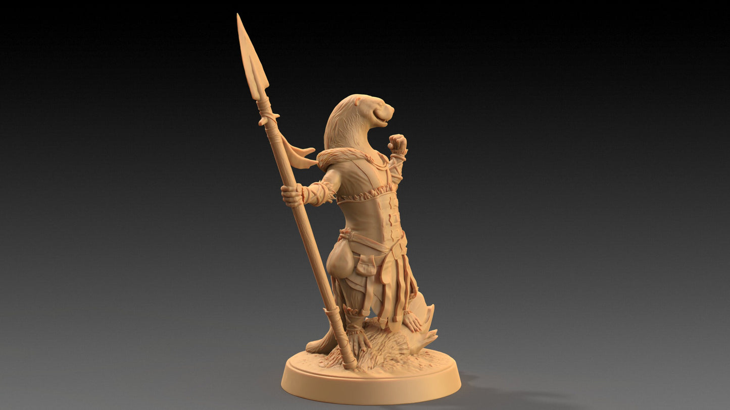 Pearl, Otter Spearmaster | Dragon Trappers Lodge | The Critterfolk of Bluewoods Barrows | 32mm Scale Resin Printed TTRPG Figure For DND