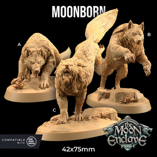 Moonborn Wolves Set | Dragon Trappers Lodge | The Moon Enclave | 32mm Scale Resin Printed Tabletop RPG Figure For DND