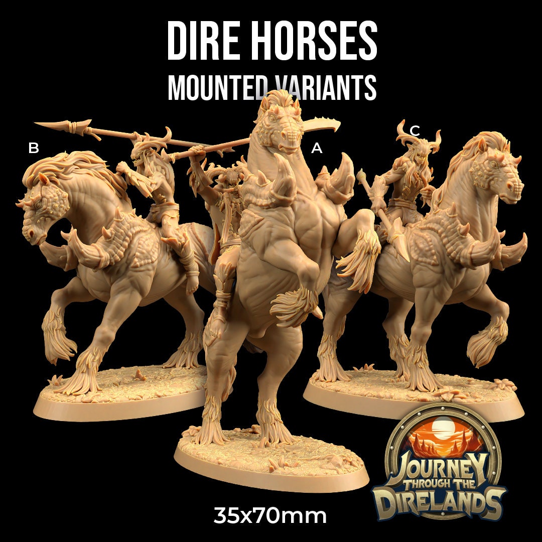 Dire Horses Set | Dragon Trappers Lodge | Journey Through The Direlands | 32mm Scale Resin Printed Tabletop RPG Figure For DND