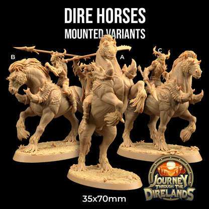 Dire Horses Set | Dragon Trappers Lodge | Journey Through The Direlands | 32mm Scale Resin Printed Tabletop RPG Figure For DND