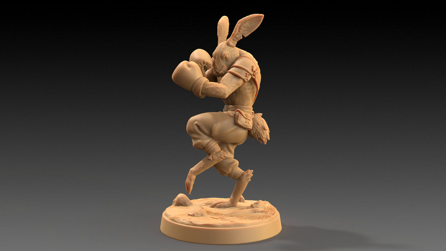 Moose Lightfoot, Hare Pugilist | Dragon Trappers Lodge | The Critterfolk of Bluewoods Barrows | 32mm Resin Printed TTRPG Figure For DND