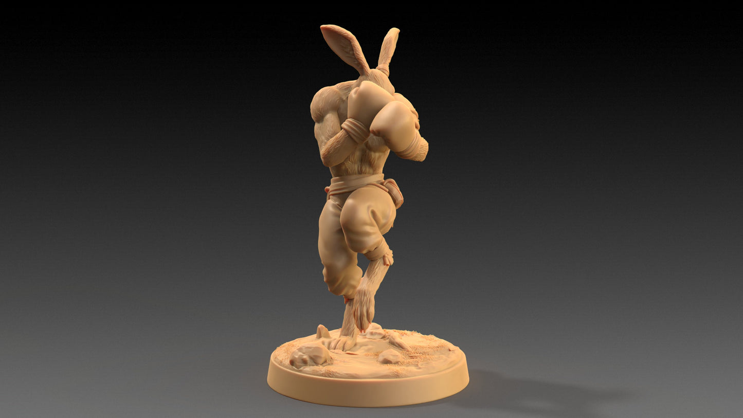 Moose Lightfoot, Hare Pugilist | Dragon Trappers Lodge | The Critterfolk of Bluewoods Barrows | 32mm Resin Printed TTRPG Figure For DND