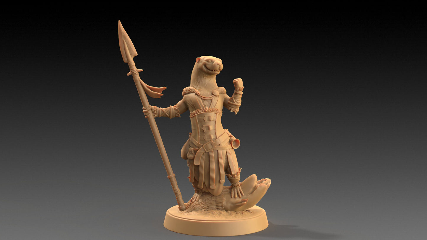 Pearl, Otter Spearmaster | Dragon Trappers Lodge | The Critterfolk of Bluewoods Barrows | 32mm Scale Resin Printed TTRPG Figure For DND