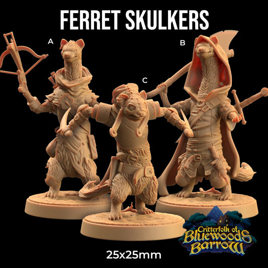 Ferret Skulker Set | Dragon Trappers Lodge | The Critterfolk of Bluewoods Barrows | 32mm Scale Resin Printed TTRPG Figure For DND