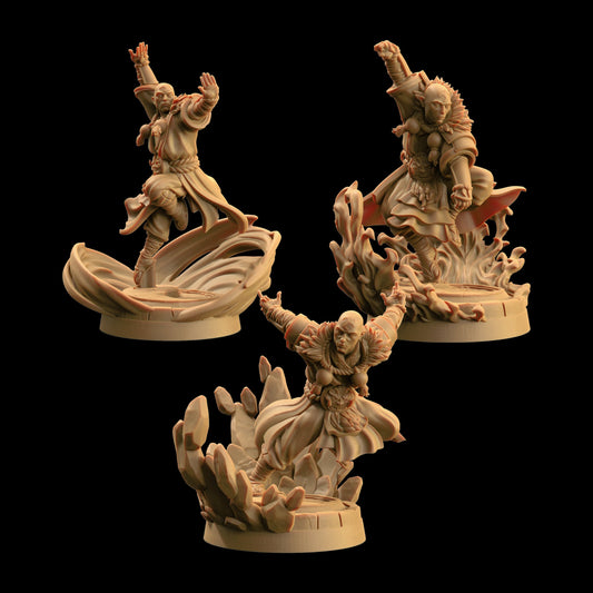 Elemental Monks Set | Dragon Trappers Lodge | Chosen Of The Kami | 32mm Scale Resin Printed Tabletop RPG Figure For DND
