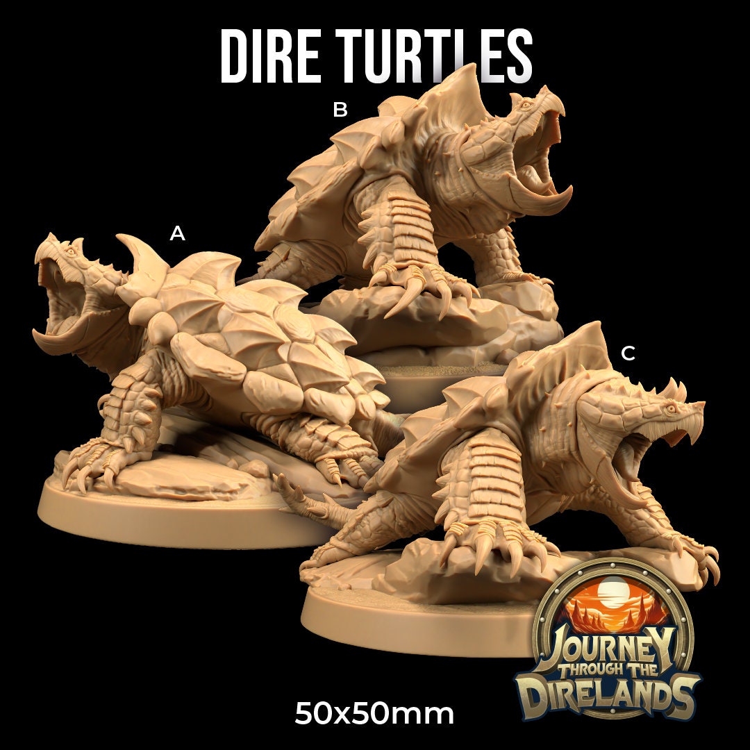 Dire Turtle Set | Dragon Trappers Lodge | Journey Through The Direlands | 32mm Scale Resin Printed Tabletop RPG Figure For DND