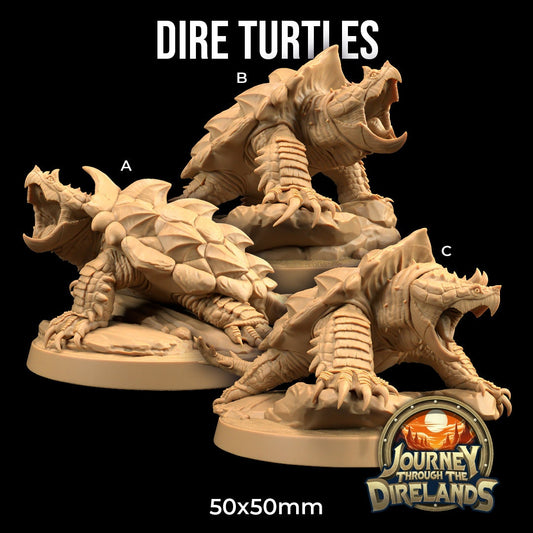 Dire Turtle Set | Dragon Trappers Lodge | Journey Through The Direlands | 32mm Scale Resin Printed Tabletop RPG Figure For DND