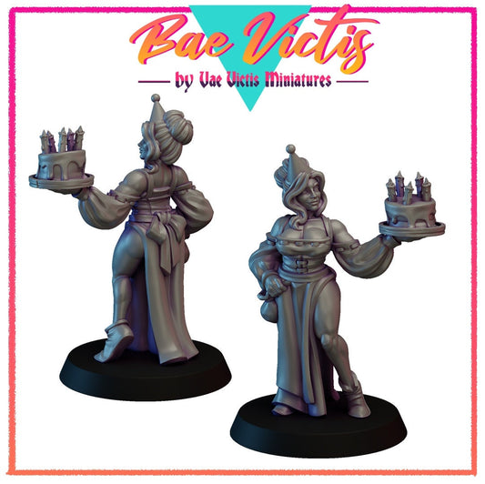 Anniversary Waitress | Bae Victis | Vae Victis Miniatures | 32mm and 75mm Scale Resin Printed Tabletop RPG Figures for Tabletop RPG's
