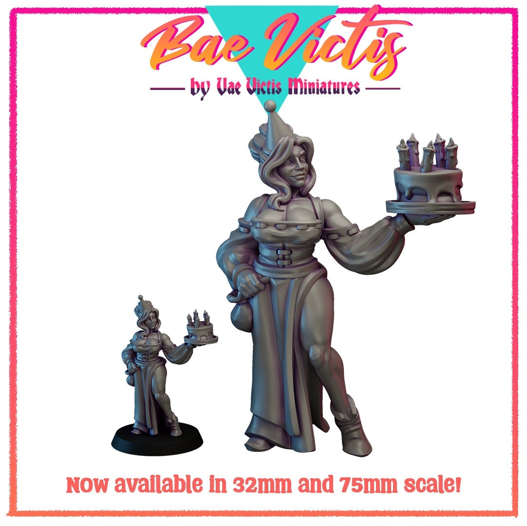 Anniversary Waitress | Bae Victis | Vae Victis Miniatures | 32mm and 75mm Scale Resin Printed Tabletop RPG Figures for Tabletop RPG's