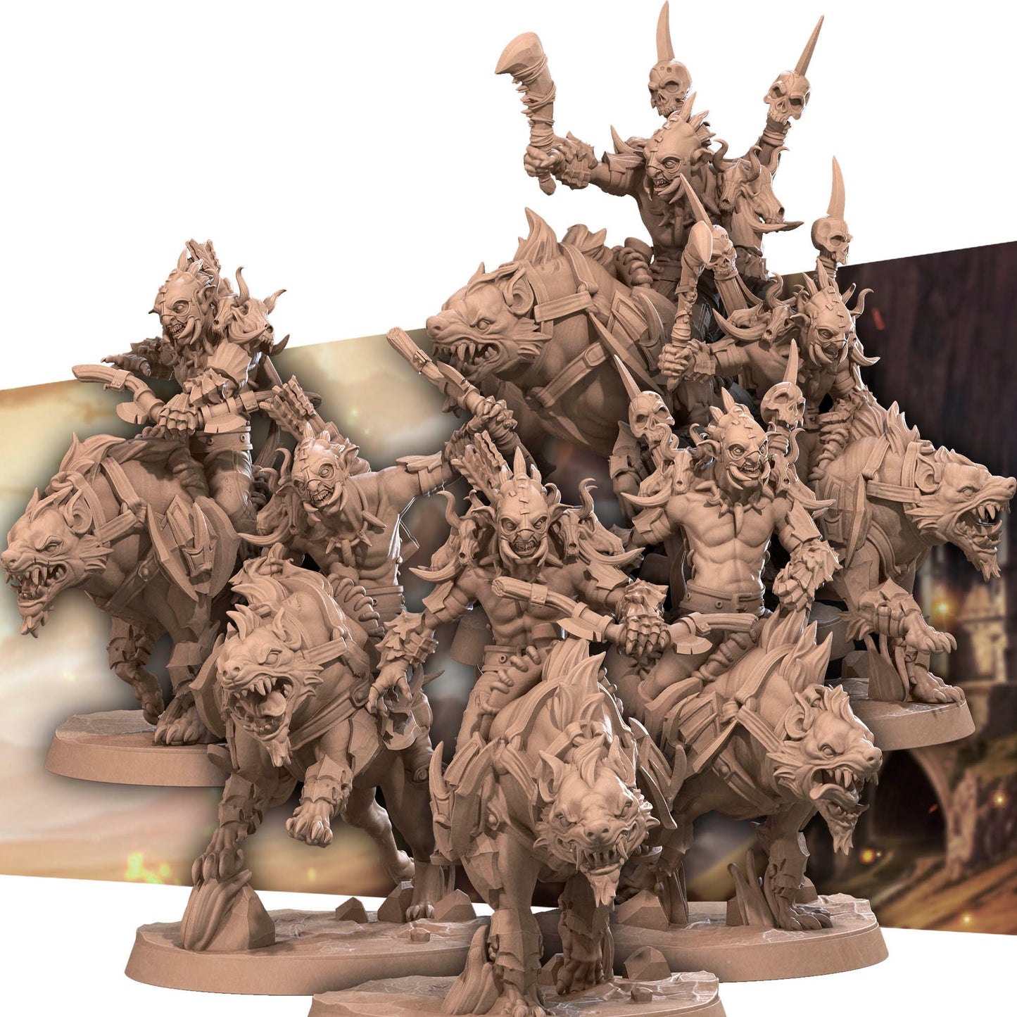 Orc Warg Riders Set | Bite The Bullet | 35mm Scale | Resin Printed Tabletop RPG Miniature Figures | DND | 5E