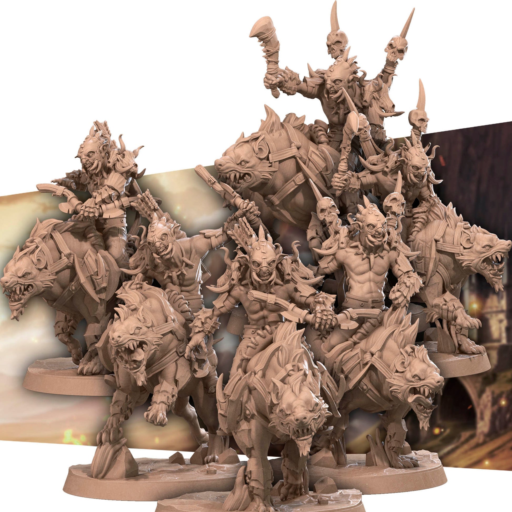 Orc Warg Riders Set | Bite The Bullet | 35mm Scale | Resin Printed Tabletop RPG Miniature Figures | DND | 5E