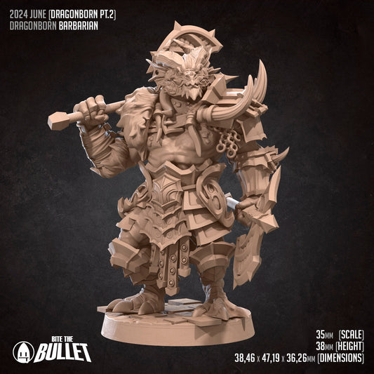 Dragonborn Barbarian | Bite The Bullet | 35mm Scale | Resin Printed Tabletop RPG Miniature Figures | DND | 5E