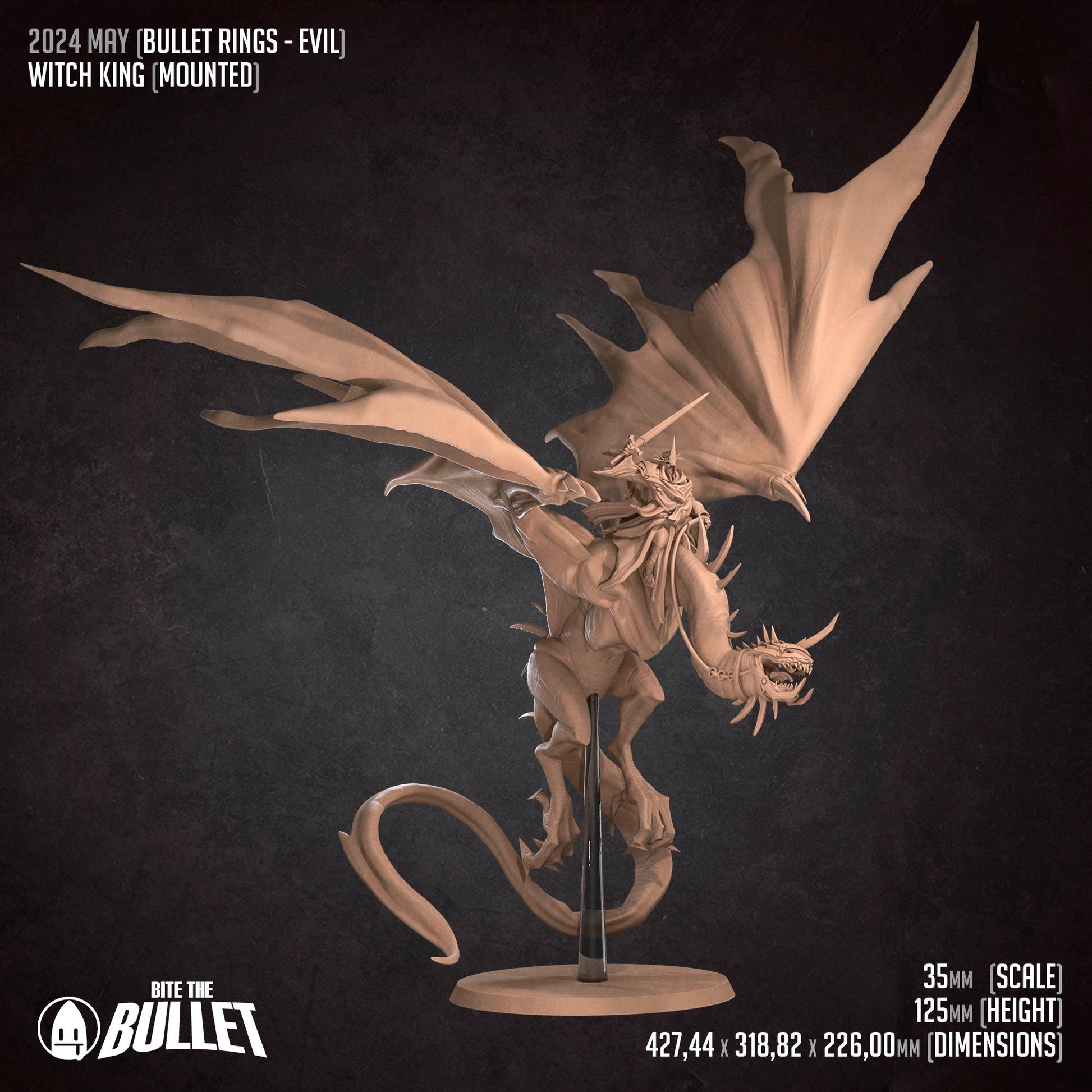 Mounted Witch King | Bite The Bullet | 35mm Scale | Resin Printed Tabletop RPG Miniature Figures | DND | 5E
