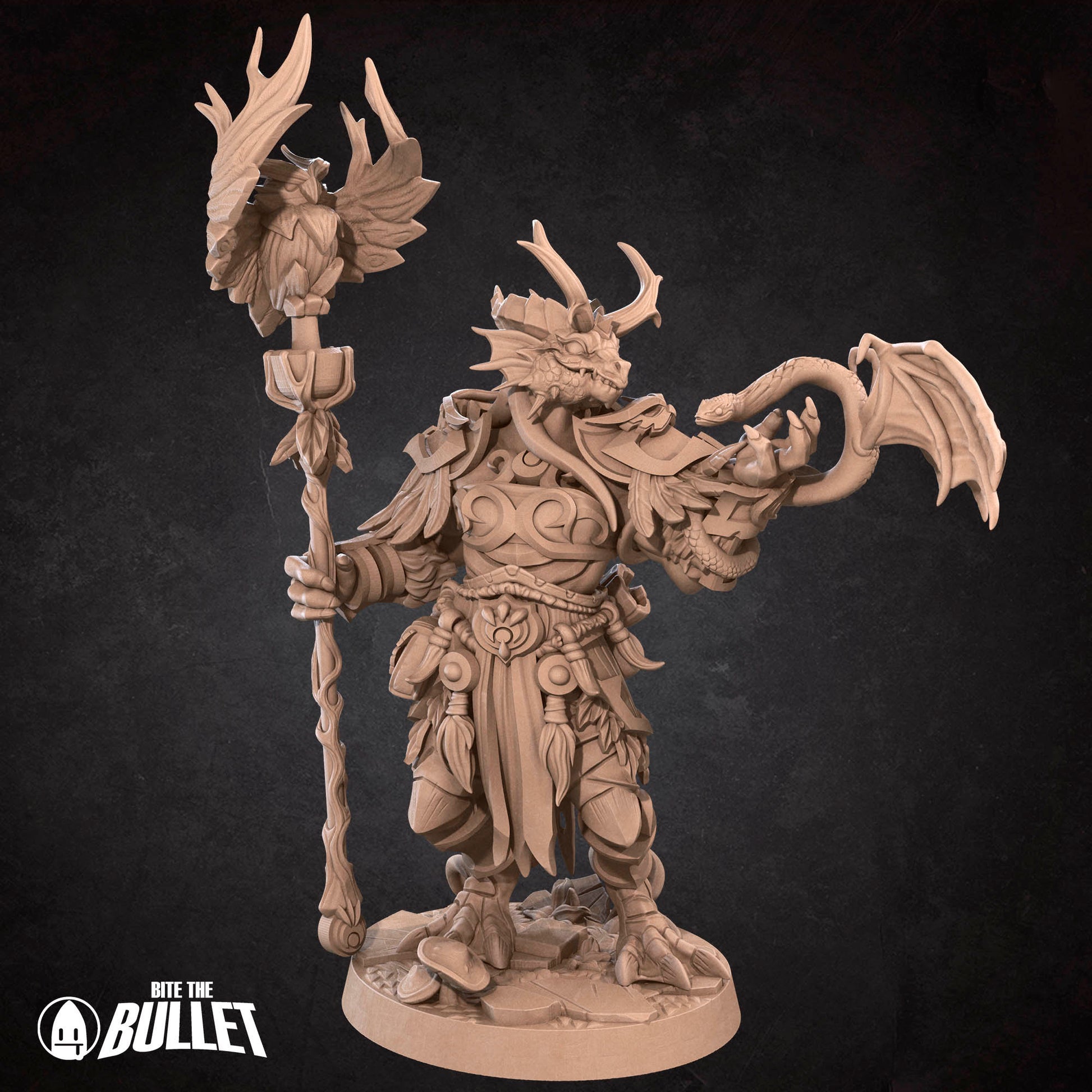 Dragonborn Druid | Bite The Bullet | 35mm Scale | Resin Printed Tabletop RPG Miniature Figures | DND | 5E