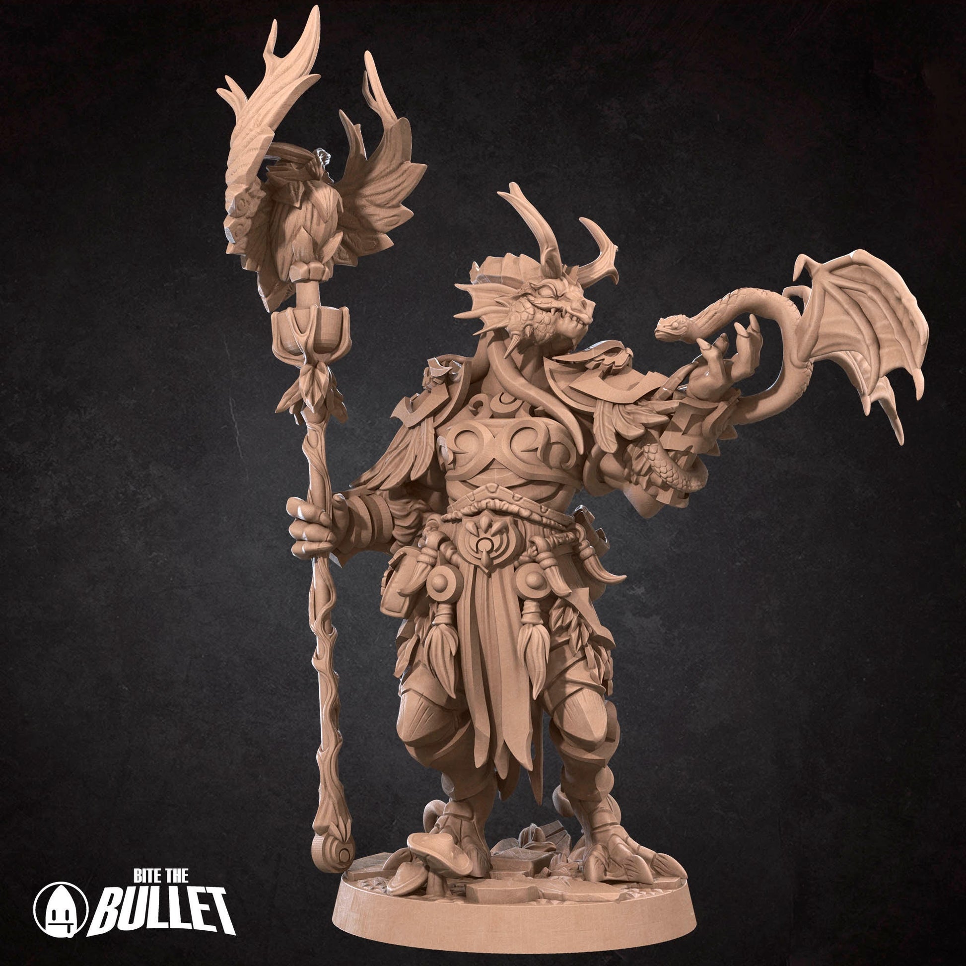 Dragonborn Druid | Bite The Bullet | 35mm Scale | Resin Printed Tabletop RPG Miniature Figures | DND | 5E