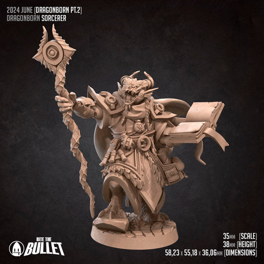 Dragonborn Sorcerer | Bite The Bullet | 35mm Scale | Resin Printed Tabletop RPG Miniature Figures | DND | 5E