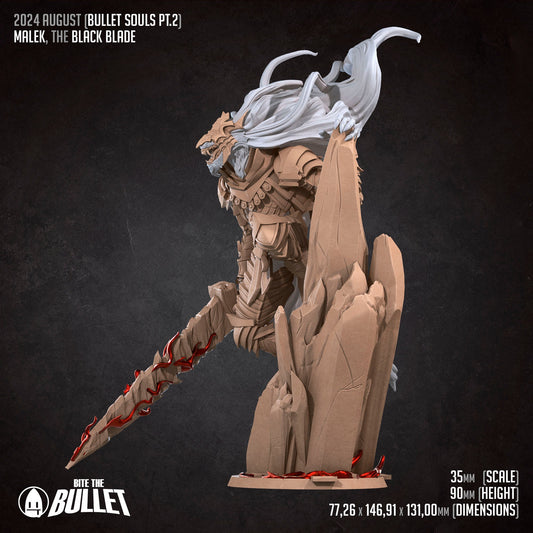 Malek The Black Blade | Bite The Bullet | 35mm Scale | Resin Printed Tabletop RPG Miniature Figures | DND | 5E