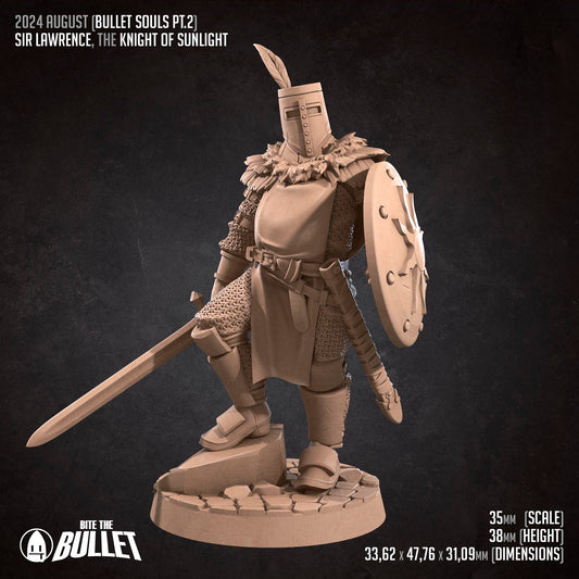 Sir Lawrence The Knight Of Sunlight | Bite The Bullet | 35mm Scale | Resin Printed Tabletop RPG Miniature Figures | DND | 5E