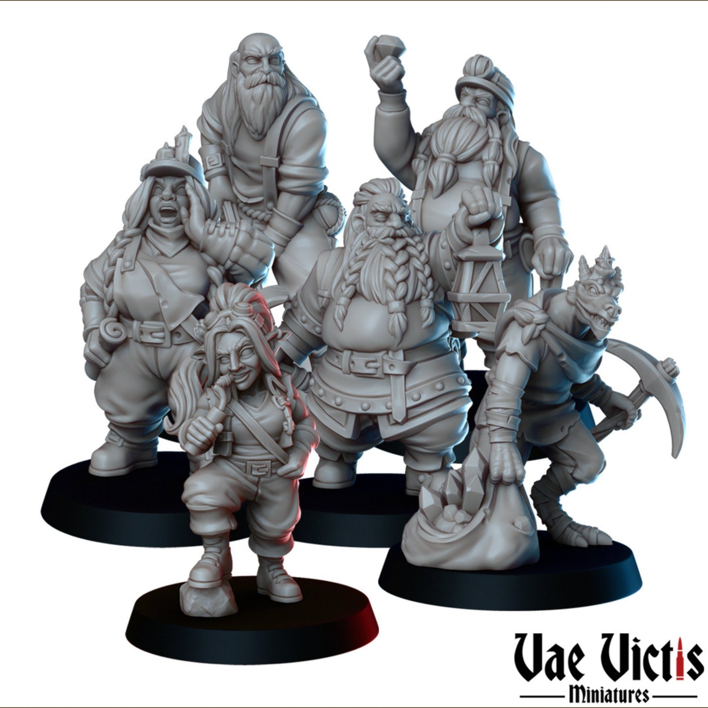 Miners Set | Vae Victis Miniatures | 32mm Scale Resin Printed Tabletop RPG Figures for Tabletop Roleplaying or Wargaming