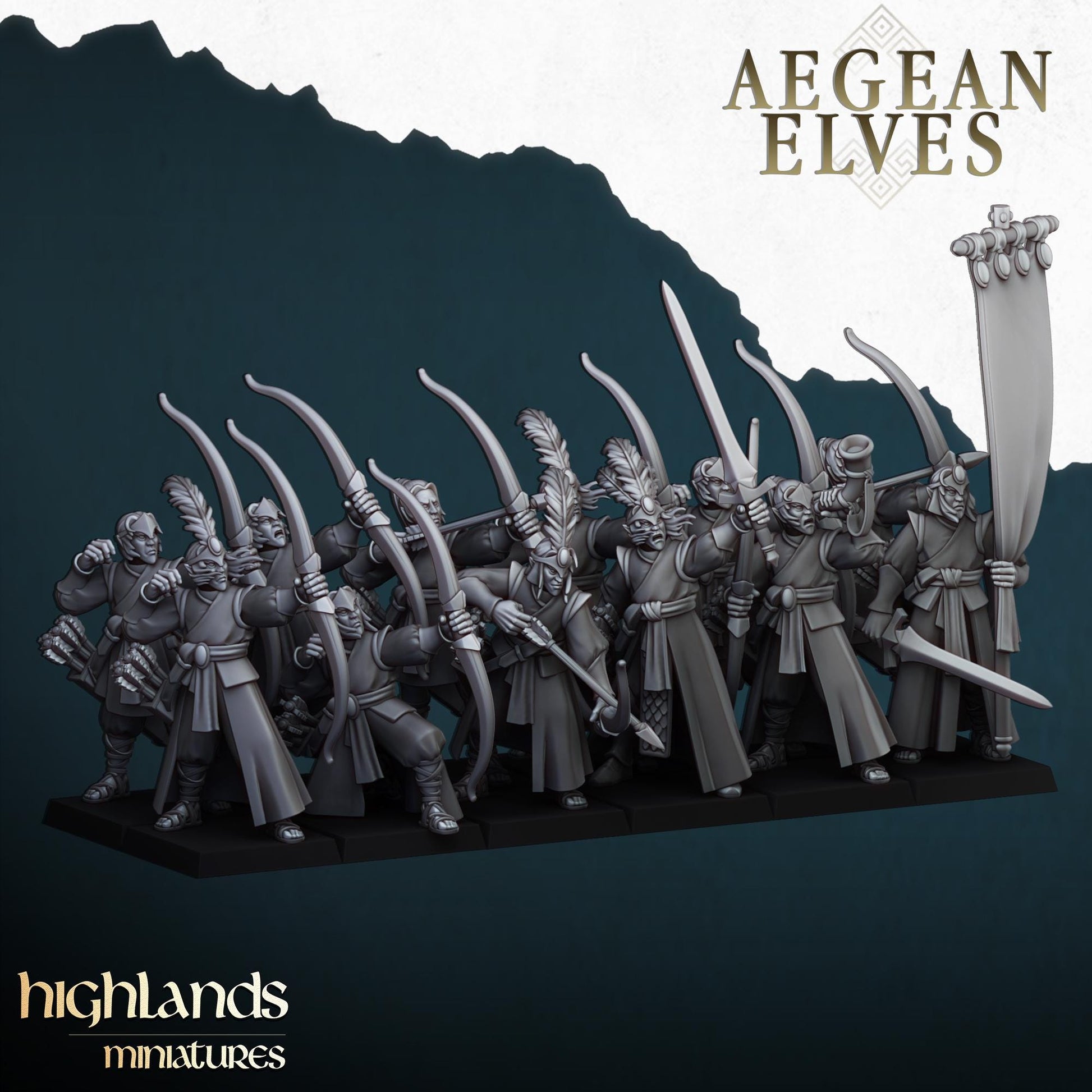 Aegean Elf Archers | Aegean Elves | Highland Miniatures | 32mm Scale Resin Tabletop RPG Figures for Tabletop Roleplaying and Wargaming
