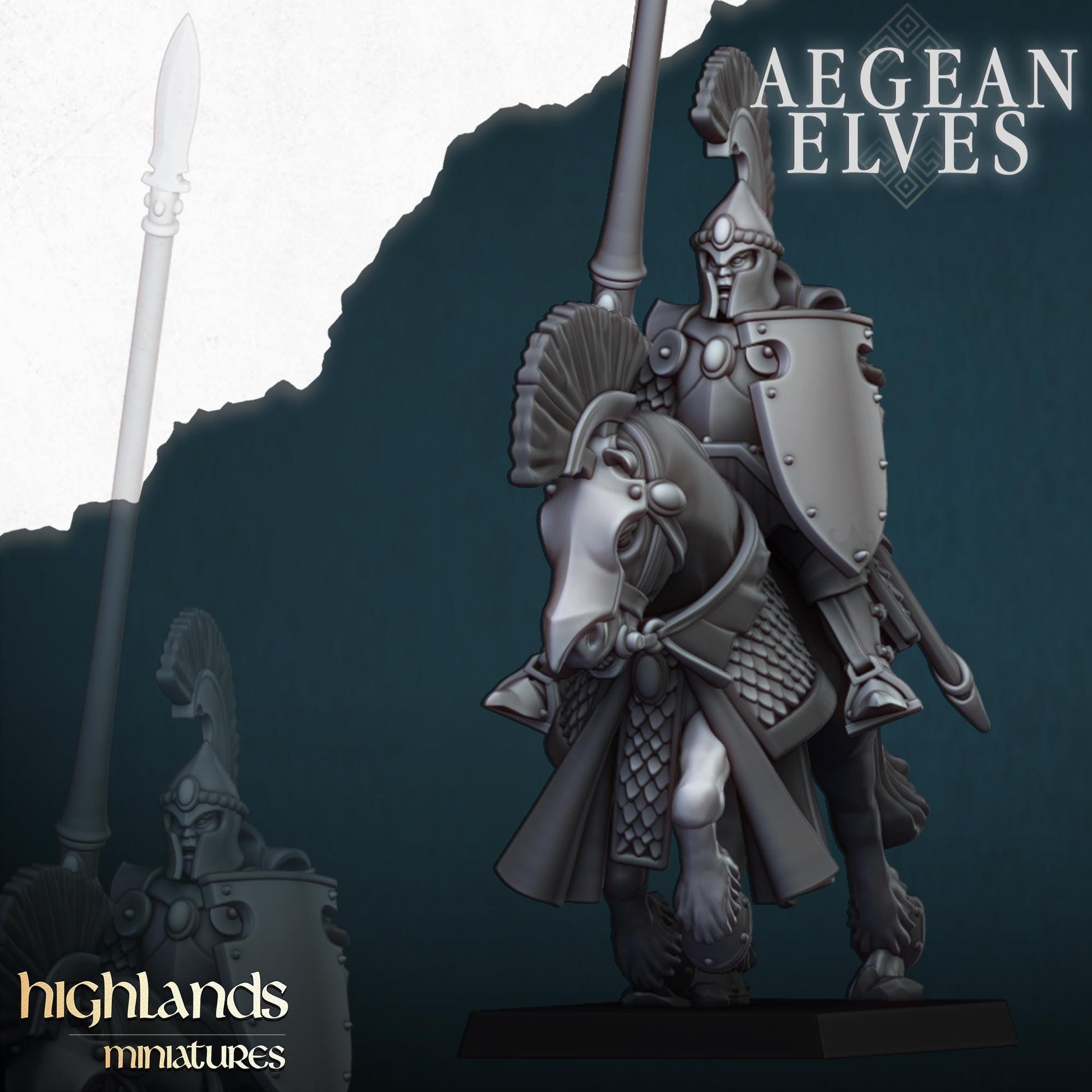 Aegean Elf Mounted Lances | Aegean Elves | Highland Miniatures | 32mm Scale Resin Tabletop RPG Figures for Roleplaying and Wargaming