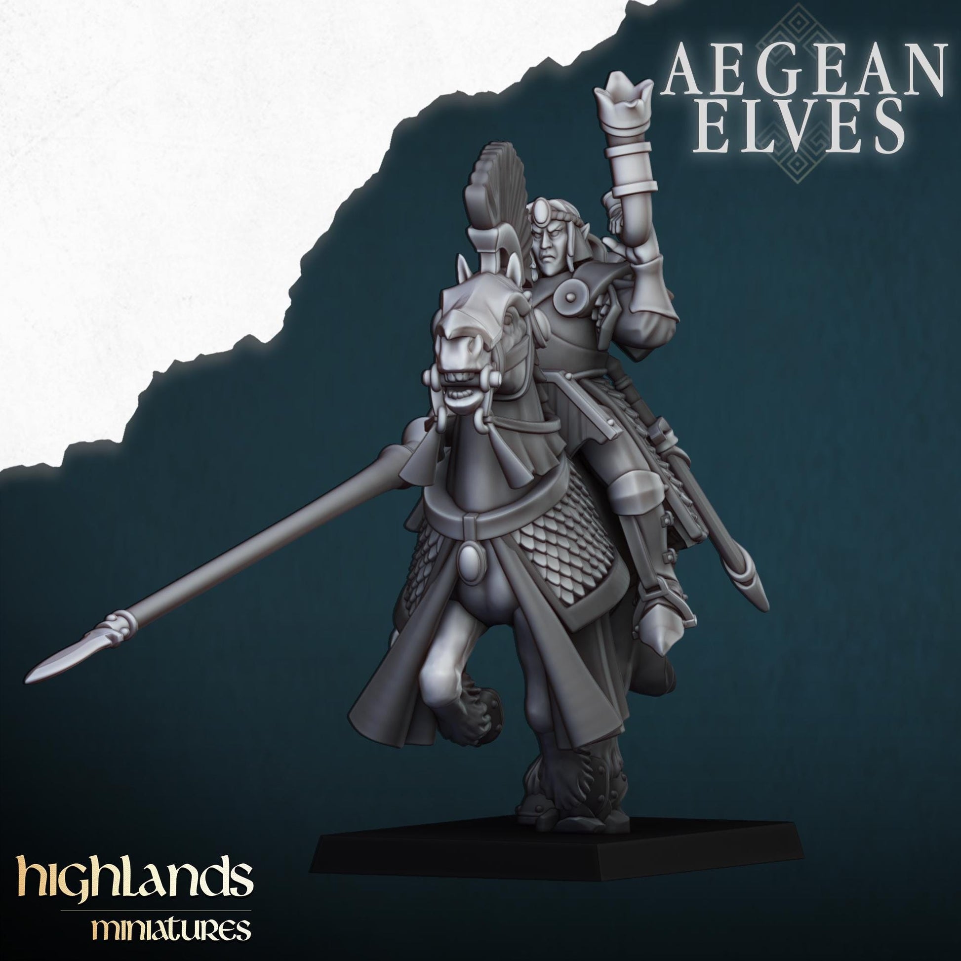 Aegean Elf Mounted Lances | Aegean Elves | Highland Miniatures | 32mm Scale Resin Tabletop RPG Figures for Roleplaying and Wargaming