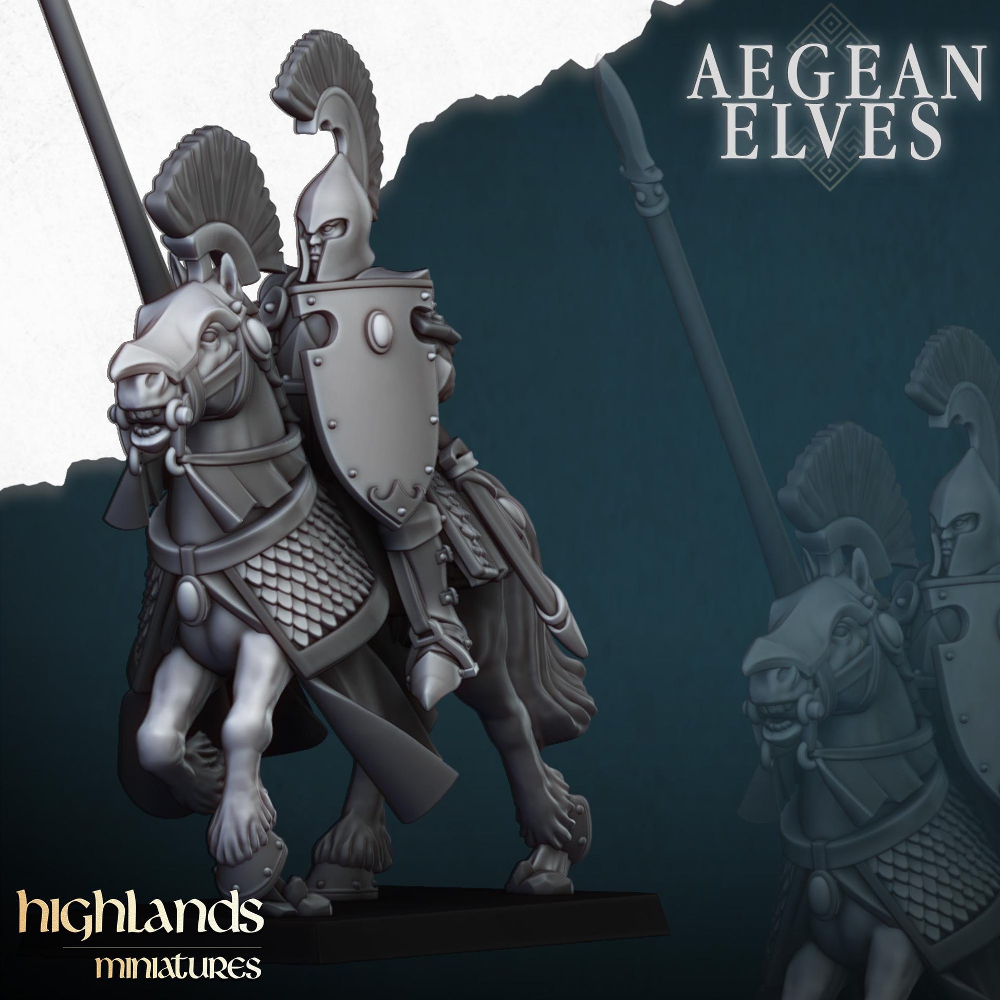 Aegean Elf Mounted Lances | Aegean Elves | Highland Miniatures | 32mm Scale Resin Tabletop RPG Figures for Roleplaying and Wargaming