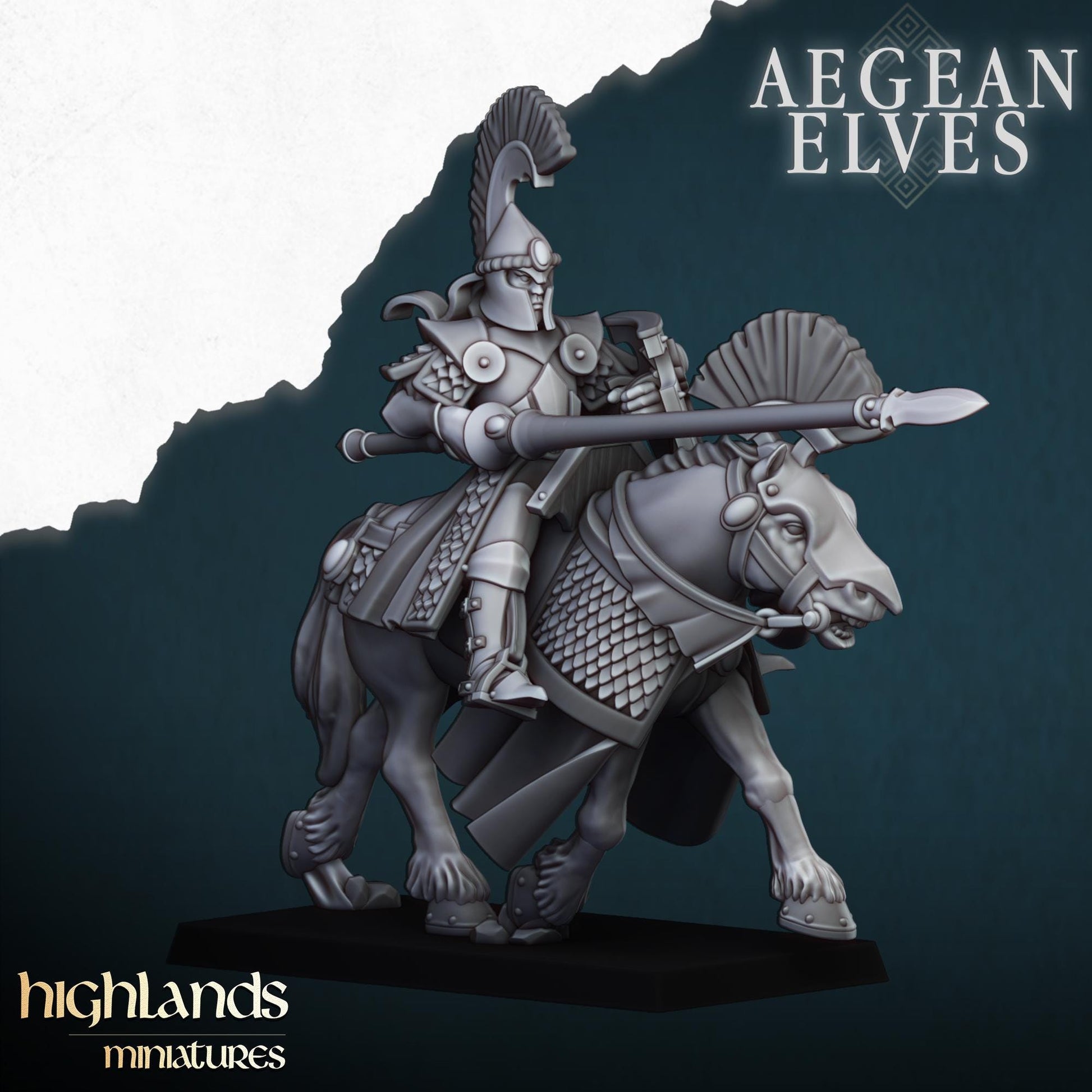 Aegean Elf Mounted Lances | Aegean Elves | Highland Miniatures | 32mm Scale Resin Tabletop RPG Figures for Roleplaying and Wargaming