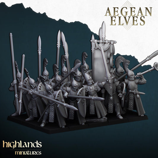 Aegean Elf Spearmen | Aegean Elves | Highland Miniatures | 32mm Scale Resin Tabletop RPG Figures for Tabletop Roleplaying and Wargaming